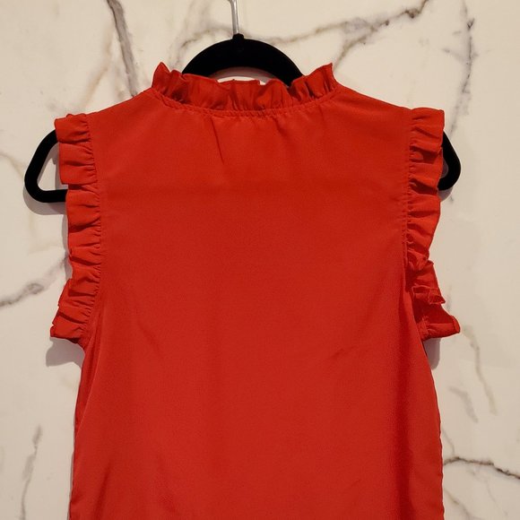 Hot Red Urban Heritage Frill Neck + Sleeve Blouse - Picture 3 of 4